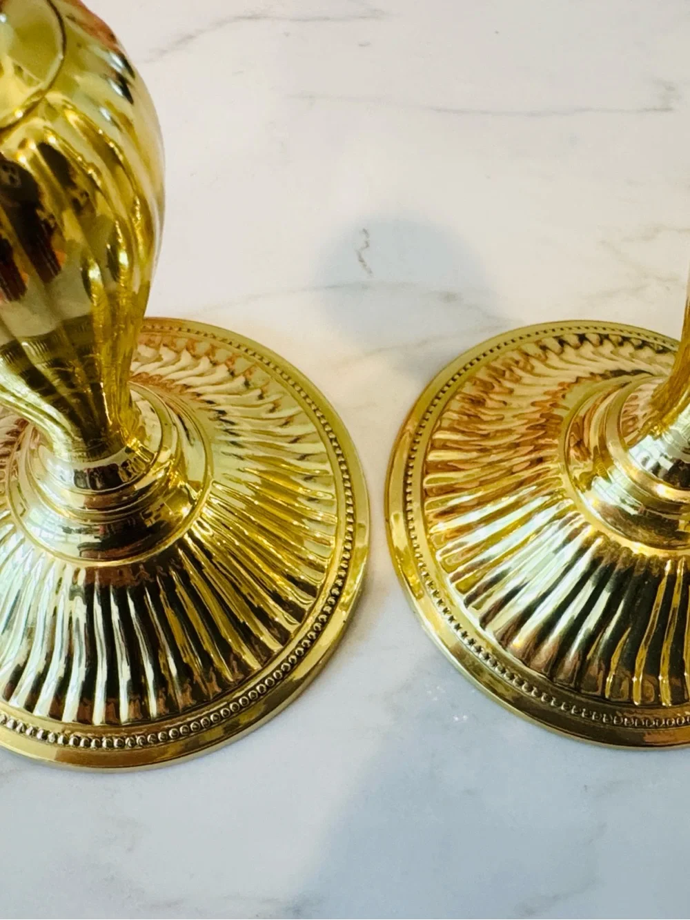 Vintage Pair of 2 Brass Candlesticks Holders Fluted Lacquered Centerpiece